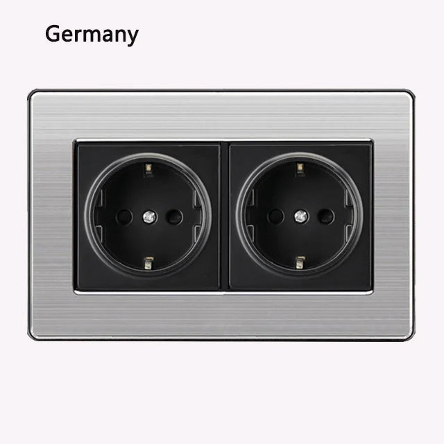 86 type 1 2 3 Gang 1 2 Way bright switch wall Socket with led brushed stainless steel switch French German UK electric socket