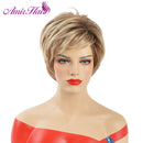 Amir Synthetic Pixie Cut Wigs Short Blonde Wig with Bangs for Women Brown Replacement Wig Straight Hair Wigs