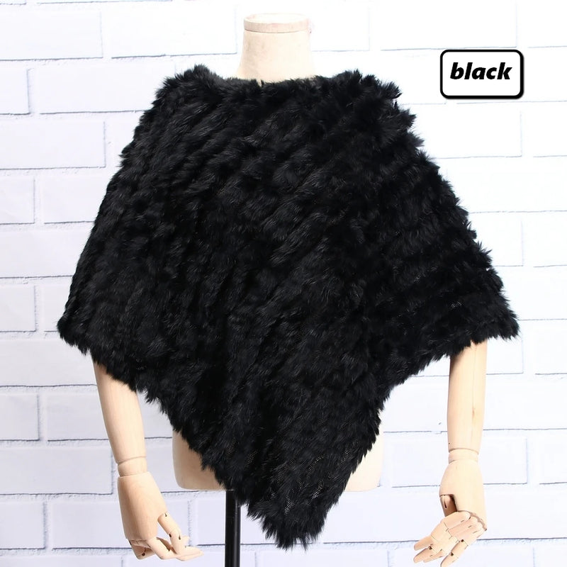 ZDFURS * Winter Hot Sale Knitted Natural rabbit fur Poncho Fashion Rabbit Fur Shawl Genuine Rabbit Fur warps Women  Fur Poncho