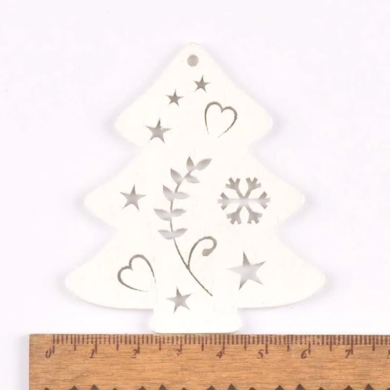 5pcs+1m hemp rope Christmas Tree Ornament Wooden Hanging Pendants Christmas tree snow angel Star Christmas Decorations for Home