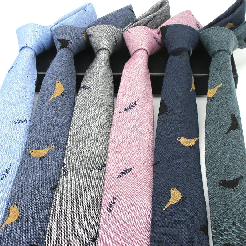 6cm Brand New Mens Cotton Casual Necktie Wedding Groom Leaf Neck Ties For Man Birds Print Gravatas Business Classic Neckwear