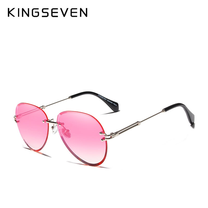 KINGSEVEN DESIGN Retro Women Rimless Pilot Sunglasses Rimless Colorful Gradient Lens UV400 Protection Shades Oculo N802