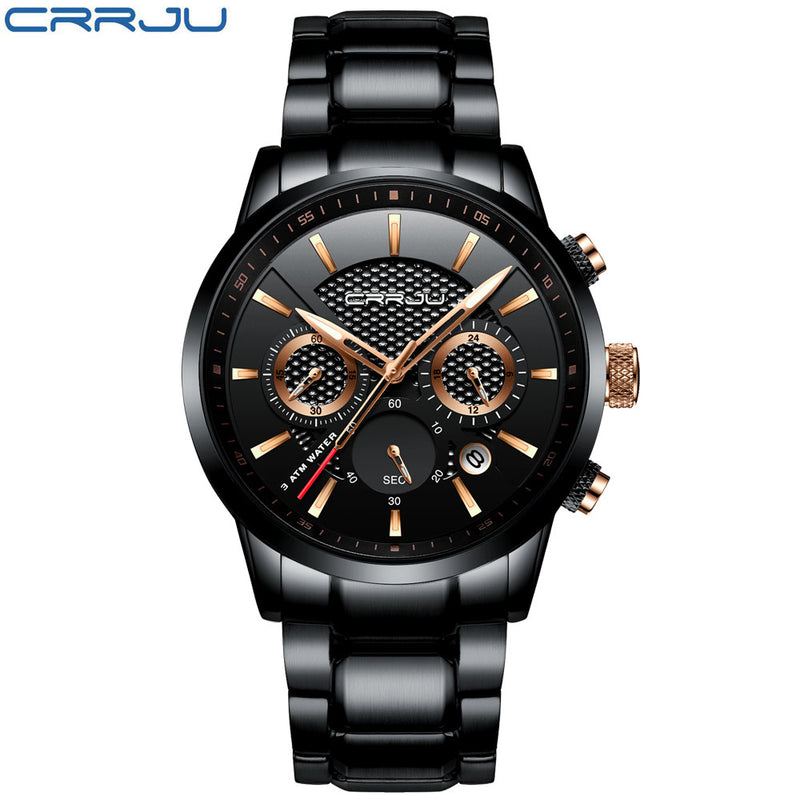 CRRJU Mens Watches Military Brand Luxury Sports watch for men Casual Waterproof Mens Watch Quartz Stainless Steel Man Wristwatch