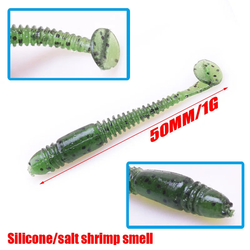 16pcs/Lot Worms Soft Bait Jig Wobblers Fishing Lure 5cm 1g Salt Smell Silicone Artificial Baits Tail Swim Bass Carp Pesca Tackle