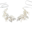 Jonnafe Silver Color Leaf Bridal Tiara Headband Women Prom Hair Crown Pearls Jewelry Crystal Wedding Headpiece Hair Acccessories