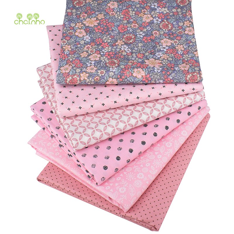 Chainho,6pcs/Lot,Pink Floral Series,Printed Twill Cotton Fabric,Patchwork Cloth For DIY Sewing Quilting Baby&Children's Material