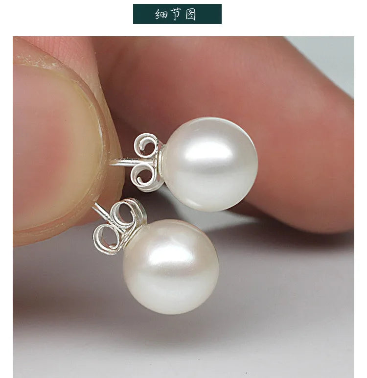 925 Sterling Silver 6mm/8mm/10mm Freshwater Cultured Pearl Button Ball Stud Earrings For Women As Best Gifts Jewerly
