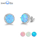 10mm Blue Opal Stone 925 Sterling Silver Stud Earrings Ocean Style Fashion Earrings for Women Gift for Her (Jewelora EA102018)