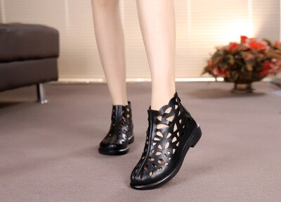 New Arrival Roman Women Sandals Cut outs Gladiator Low Heels Ankle Cool boots Genuine Leather Ladies Summer Shoes