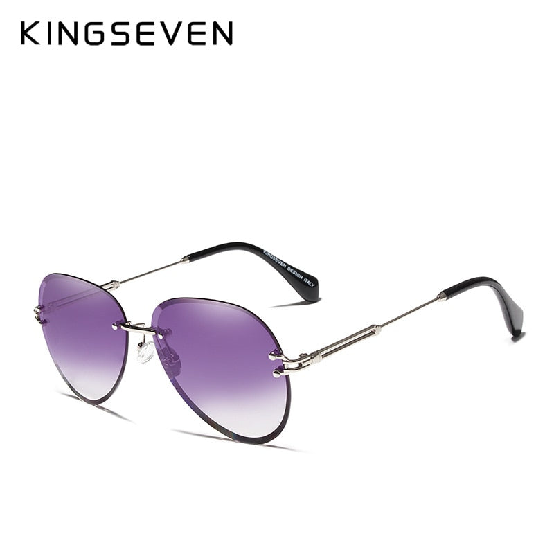 KINGSEVEN DESIGN Retro Women Rimless Pilot Sunglasses Rimless Colorful Gradient Lens UV400 Protection Shades Oculo N802