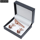 Luxury Rose Gold Color Tie Bar Cuff links Set Polished Twist Pattern Cufflinks 2 Button
