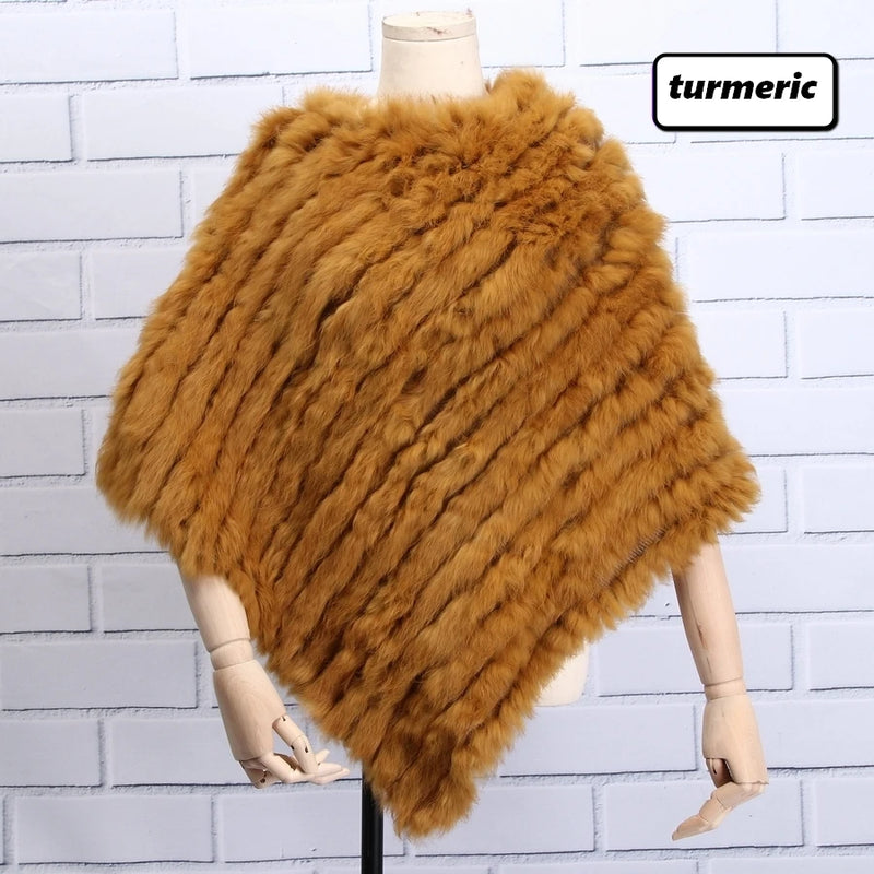 ZDFURS * Winter Hot Sale Knitted Natural rabbit fur Poncho Fashion Rabbit Fur Shawl Genuine Rabbit Fur warps Women  Fur Poncho