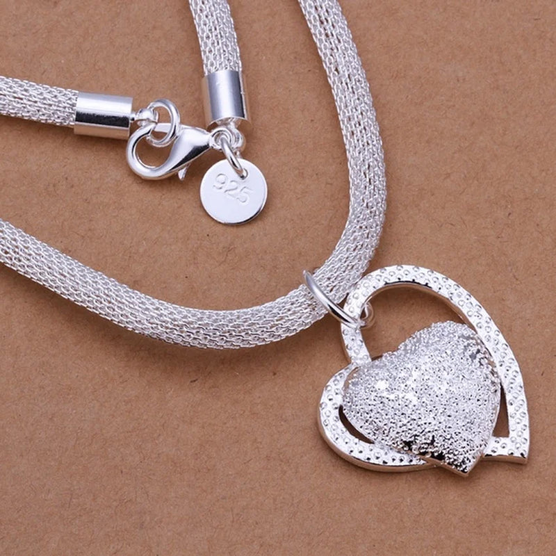 925 sterling silver Plated gorgeous charm fashion charm heart wedding lady love necklace noble luxury 18 inches Silver jewelry