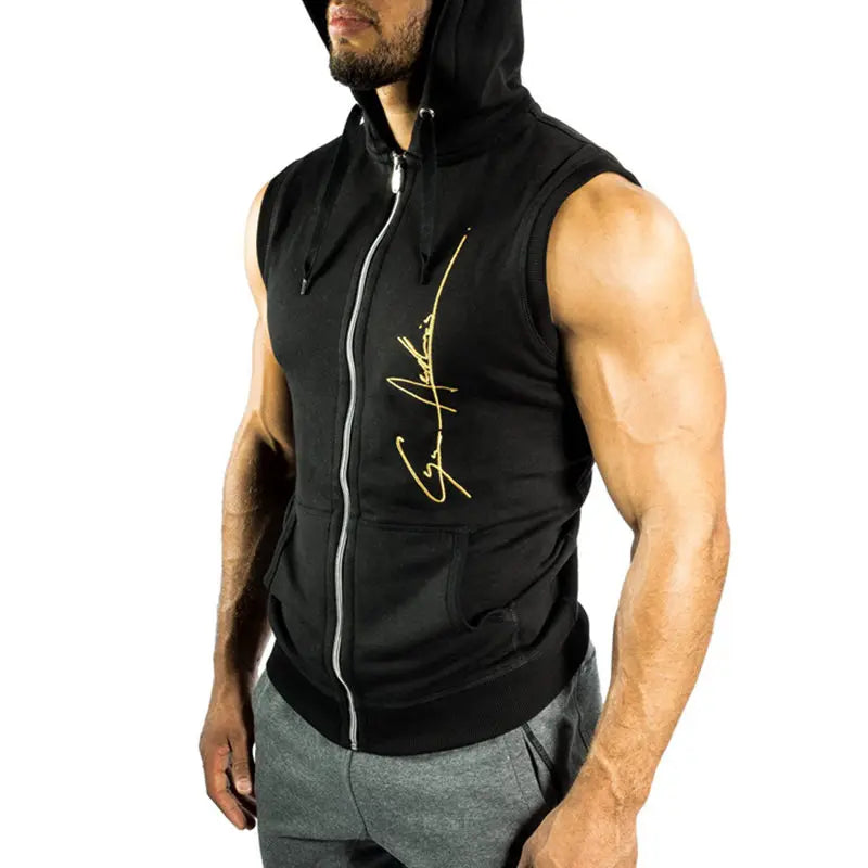 Men Fitness Bodybuilding Sleeveless Hoodies Sweatshirt Male Gym Cotton Hooded Vest Casual Fashion Brand Sportswear Clothing