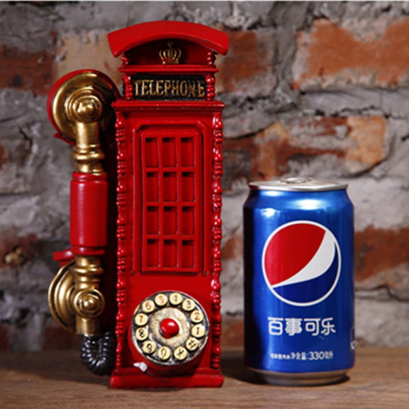 VILEAD 21cm Resin Telephone Booth Figurines Creative European Call Box Piggy Bank Decoration Hogar Handmade Crafts Vintage Gifts