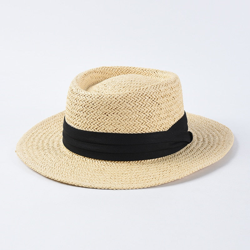 New Handmade Straw Beach Hat For Women Summer Holiday Panama Cap Fashion Concave Flat Sun Protection Visor Hats Wholesale