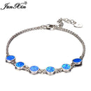 Cute Boho Female Blue Fire Opal Bracelet Unique Style Silver Color Chain Bracelets For Women Fashion Wedding Jewelry