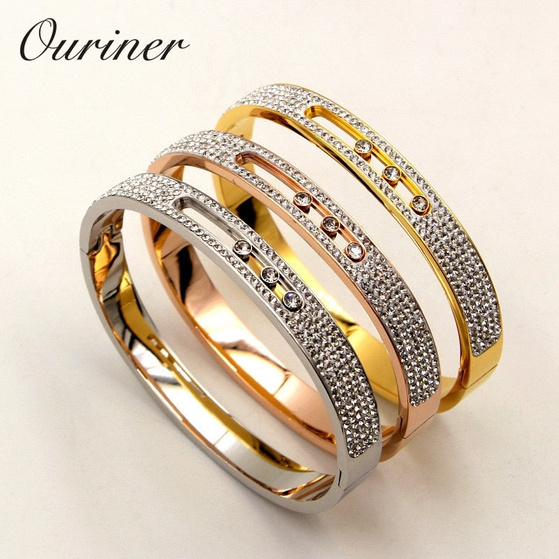 Stone Turnable Bangles For Women Slide Lover Bangles Full Crystal Bangles Bracelet Luxury Brand U Buckle Bangle K0067-1