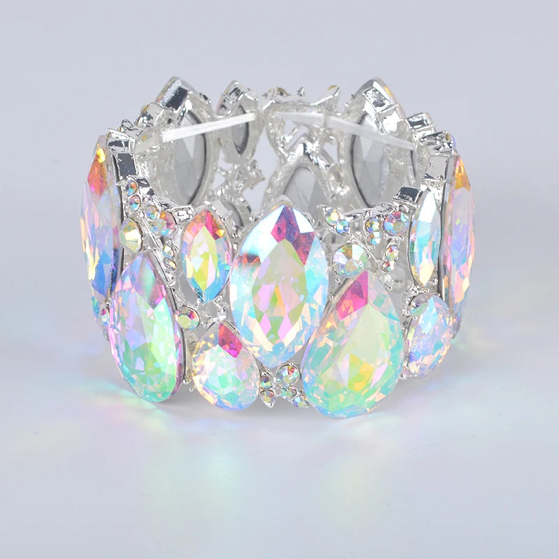 Fashion New Marquise Crystal Cuff Bracelets Bangles Big Stretch Bangle for Women Wedding Bridal Bracelet Jewelry Gift for Girls