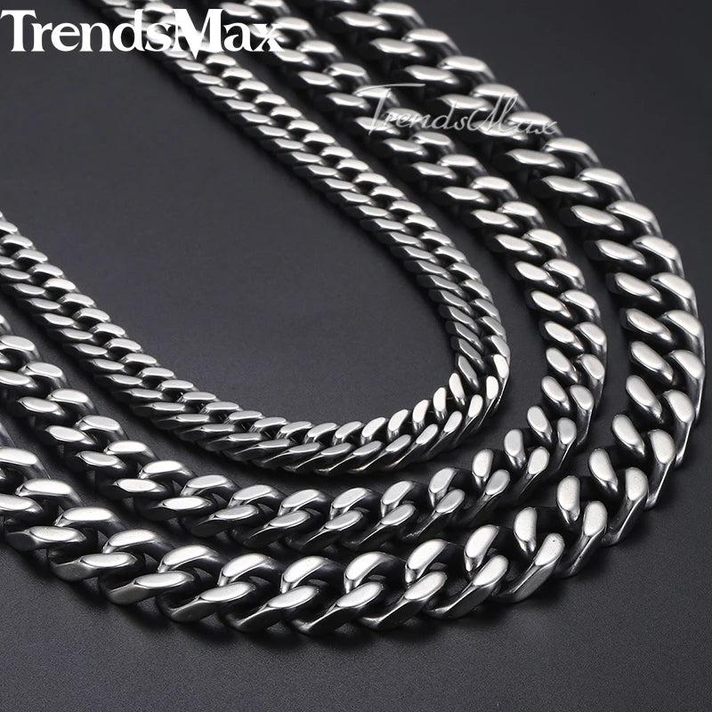 18-36" Men's Stainless Steel Curb Cuban Necklace Gunmetal Color Cuban Link Chain Necklace Fashion Male Jewelry Gift For Men KNN4