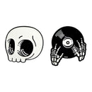 Punk Music Lovers Pin Skeleton DJing Vinyl Record Player Enamel Pin Badge Tape Lapel Pins Brooches Shirt Bag Cool Gothic Jewelry