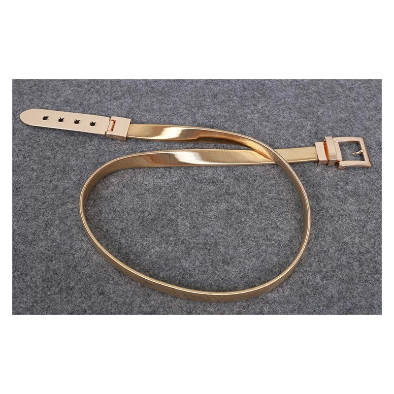 Women Gold and Silver Full Metal Elastic Chain belt Pin Clasp Buckle Waistband Luxury Fashion Belts bg-040