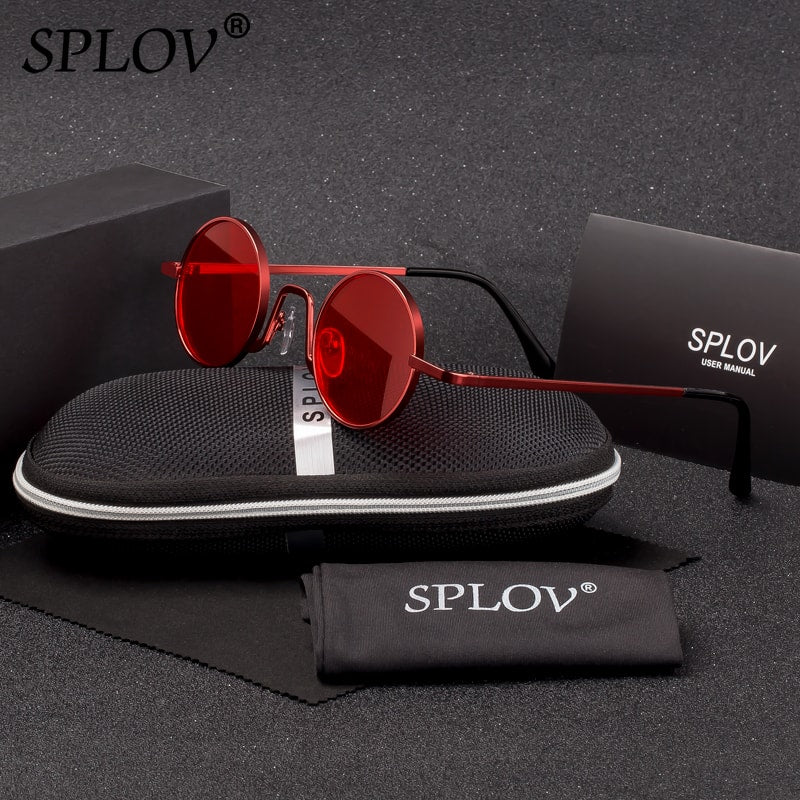 SPLOV Vintage Rap Sunglasses Men Women Steam Punk Style Hip-Hop Small Round Metal Frame Eyewear Retro Gafas De Sol With Case