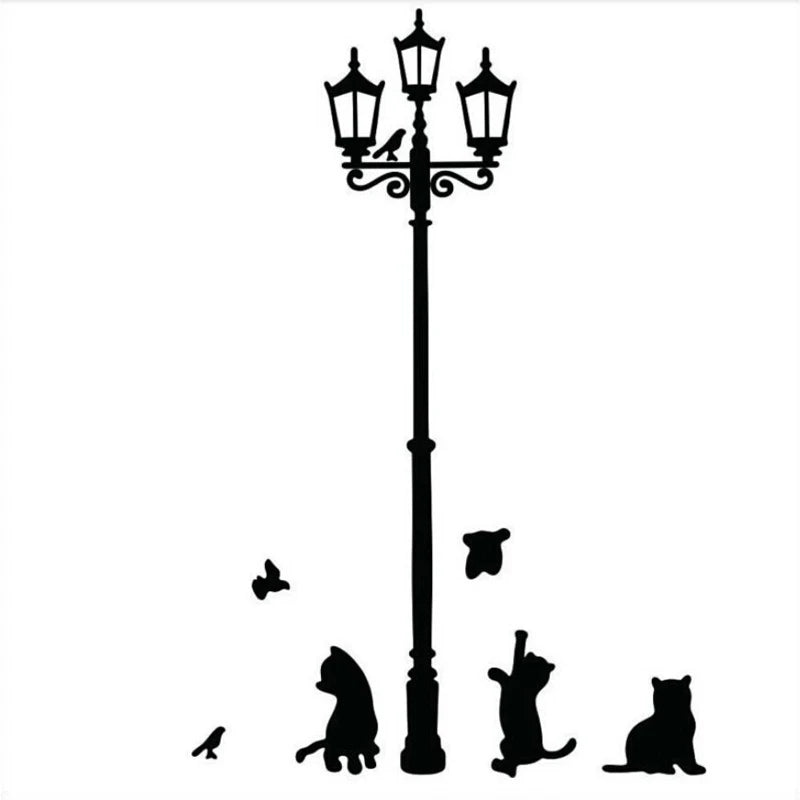 Creative DIY Popular Ancient Lamp Cats and Birds Wall Sticker Cartoon Wall Mural Home Decor Room Kids Decals Wallpaper