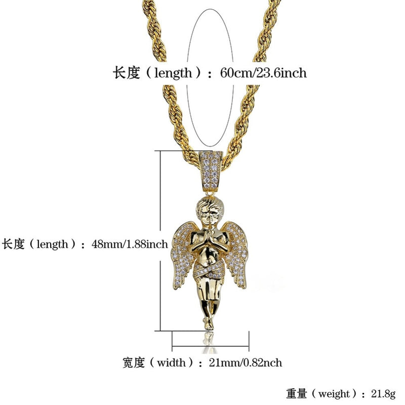 TOPGRILLZ HipHop Men Women Necklace Gold Color Plated Iced Out Micro Pave CZ Stone Angel Pendant Necklaces Love&