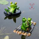 Resin Floating Bamboo raft Frog Statue duck Sculpture Outdoor Garden Pond Decorative Home  Fish Tank Garden Decor Desk Ornament