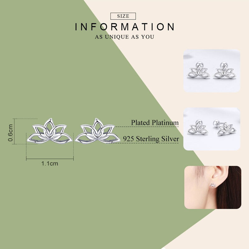 BAMOER 925 Sterling Silver Lotus Stud Earrings for Women Elegant Flower Earrings Silver Jewelry BSE024