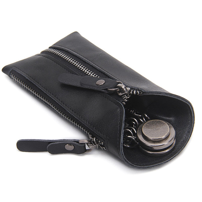 CONTACT'S 100% Genuine Leather Key Wallet Men Car Key Holder Zipper Keys Case Top Quality Male Man Housekeeper Keys Organizer