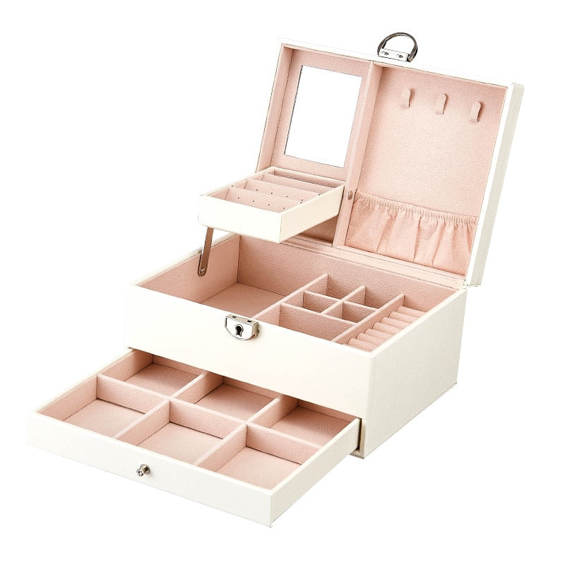 Fashion Design Leather Jewelry Box Watch Case Jewel Package Storage Large Space  Ring Necklace Bracelet Holder Hot Selling