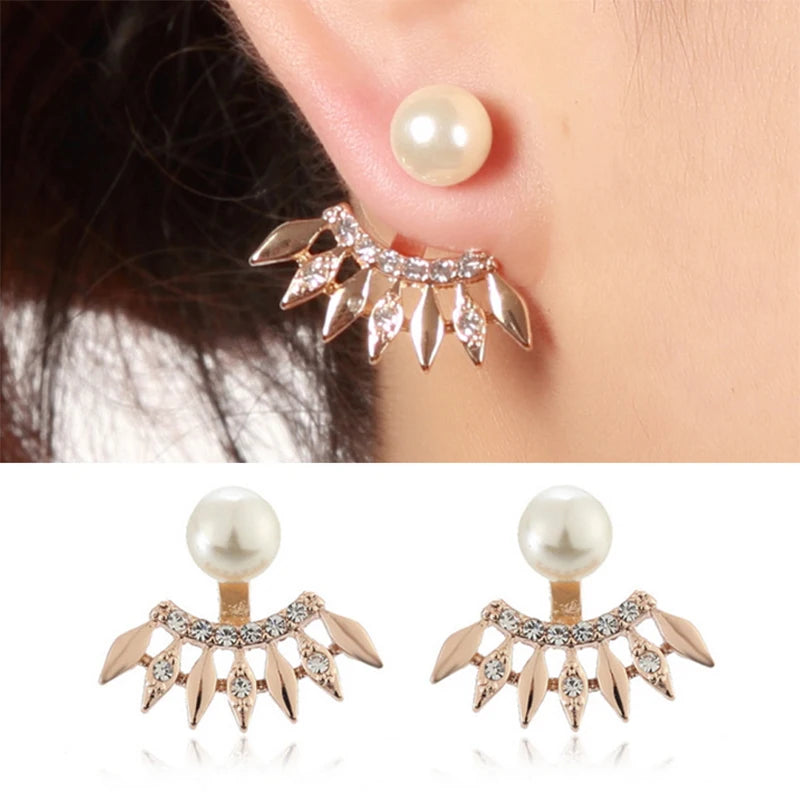 Women Stainless Steel Earring Simple Gold/Silver color Hollow Glossy Geometric shape Charm Double Sieded Stud Earrings Jewelry