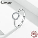 bamoer Geometric Round Simple Adjustable Finger Rings for Women Sterling Silver 925 Clear CZ Free Size Circle Jewelry SCR545