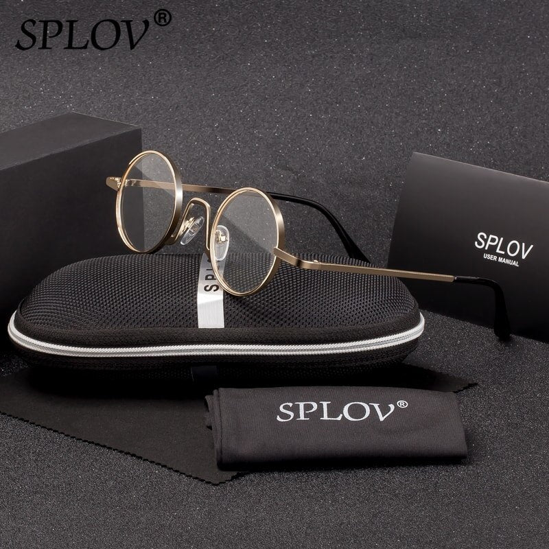 SPLOV Vintage Rap Sunglasses Men Women Steam Punk Style Hip-Hop Small Round Metal Frame Eyewear Retro Gafas De Sol With Case