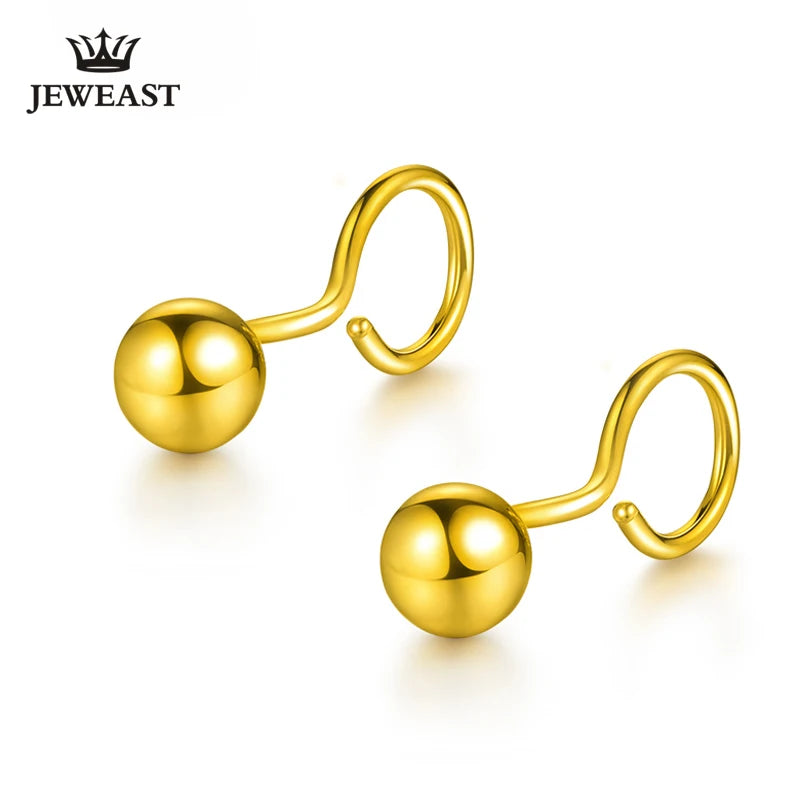 HMSS 24k Pure Gold Smooth Bead Earring Fine Top Upscale Circular Spherical Classic Good Jewelry Ball Women Girl Gift new 2023