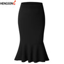 Summer Fashion Women High Waist Mermaid Skirt Solid Color Knee Length Trumpet Skirts Lady Office Wear Skirts