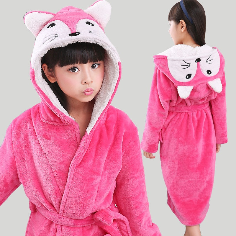 New Winter Warm Dressing Gown Kids Animal Baby Bathrobe Flannel Children Bathgrowns Bathrobes Rabbit Hooded Bath Robe for Girls