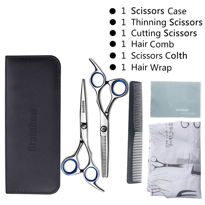 Brainbow 6&#39;&#39;Hair Scissors Stainless Steel Hair Salon Trimmer for Home&amp;Family Cutting Thinning Haircut Hair Styling Tools