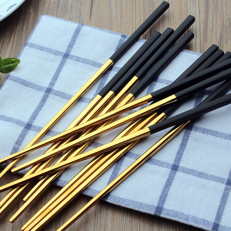 Stainless Steel Chop stick Black Gold Korean Chopsticks Metal Chopstick Sushi Japan Dinnerware Restaurant Flatware 2/5/10pairs