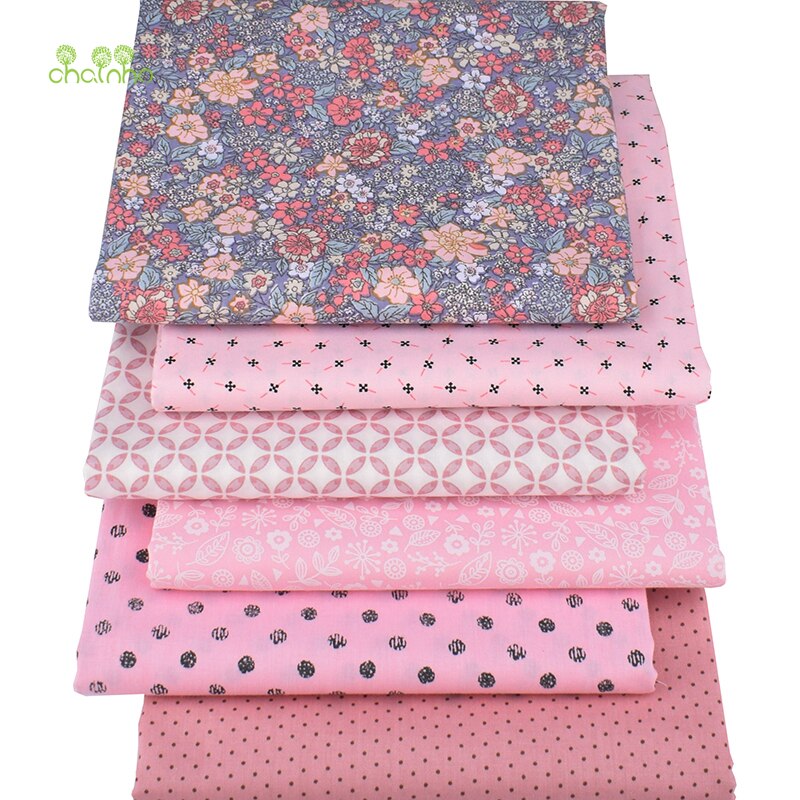 Chainho,6pcs/Lot,Pink Floral Series,Printed Twill Cotton Fabric,Patchwork Cloth For DIY Sewing Quilting Baby&Children's Material