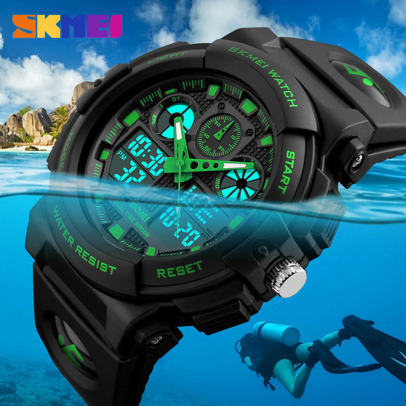 SKMEI sport Watch mężczyźni cyfrowy podwójny czas zegarki 50M Watwrproof tydzień wyświetlacz na rękę Relogio Masculino 1270