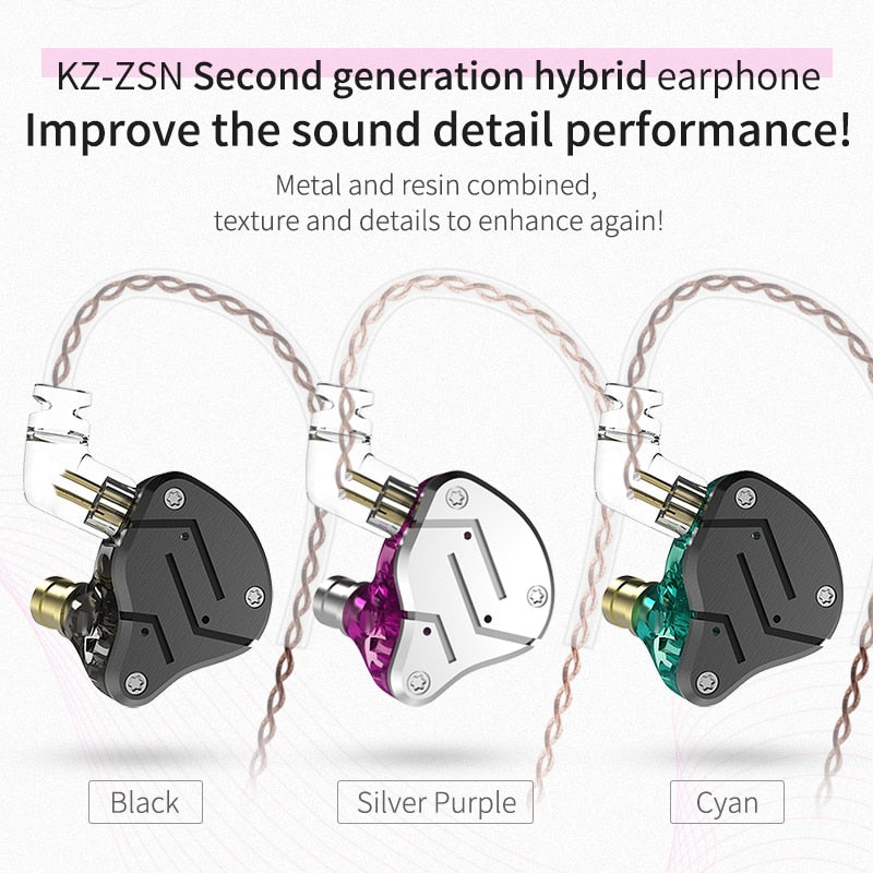 KZ ZSN Earphones 1DD+1BA Hybrid In Ear Monitor Noise Cancelling HiFi Music Earbuds Sports Stereo Bass Headset With Microphone