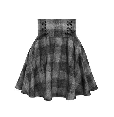 Gothic Women Skirts Fashion Autumn Winter Plaid Woolen Skirt Female High Waist Lace Up Mini Thick Warm Girls Saia 2023