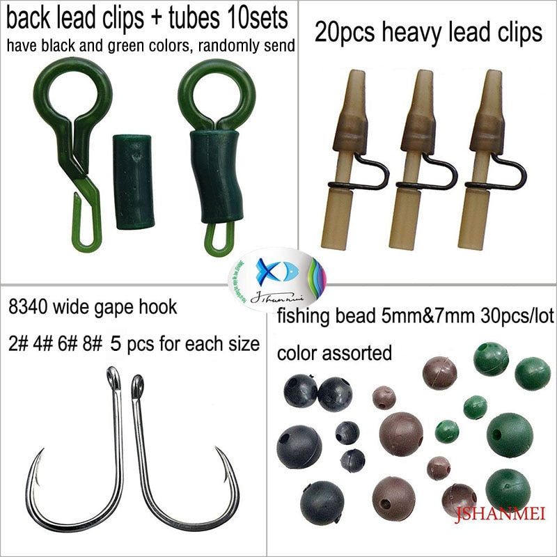 JSM 160pcs/lot Carp Fishing Tackle Kit Box Lead Clips/Beads/Hooks/Tubes/Swivels Baiting Terminal Rigs Carp fishing Tackle Box