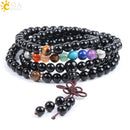 CSJA Natural Gem Stone Black Onyx 108 Rosary Mala Beads Men Wrapped Handwork Bracelets 7 Chakra Tibetan Buddhist Meditation F007