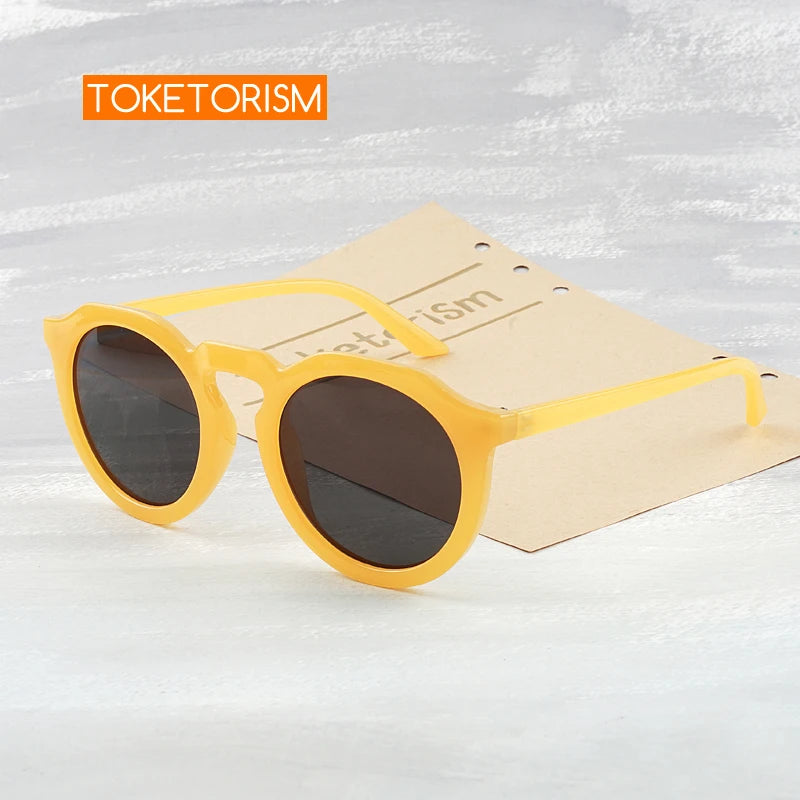 Toketorism Fashionable Women's Sunglasses Retro Design Quality Round Plastic Yellow Sunglasses  9133