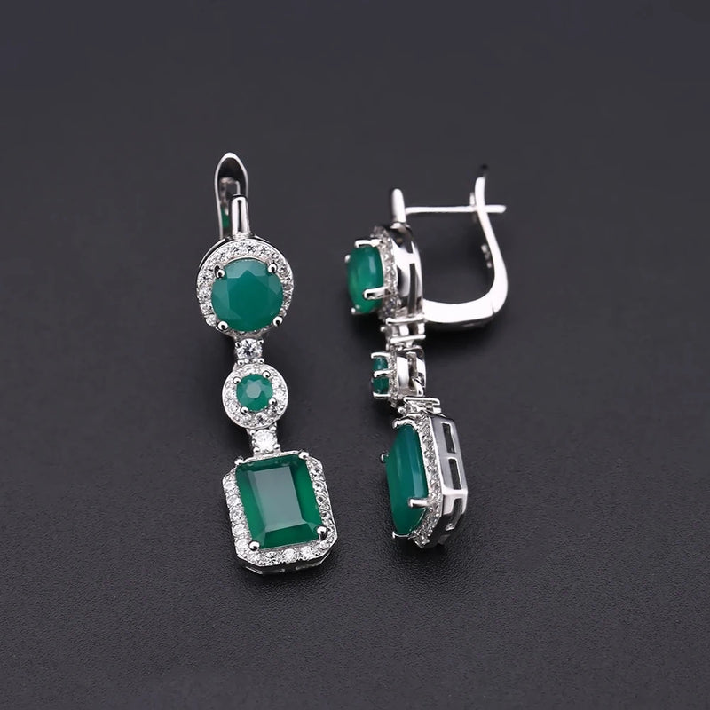 Gem's Ballet 4.96Ct Natural Green Agate Drop Earrings 925 Sterling Silver Vintage Earrings For Women Wedding Fine Jewelry