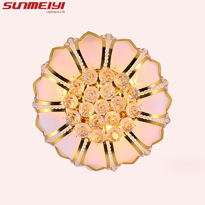 Lotus Flower Modern Ceiling Light With Glass Lampshade Gold Ceiling Lamp for Living Room Bedroom lamparas de techo abajur